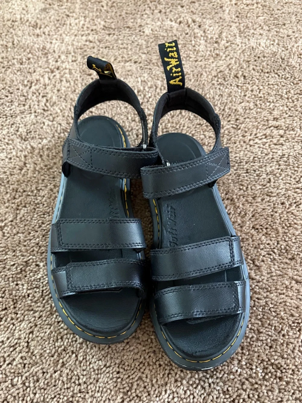 Dr. Martens Black Leather Kids Velcro Strap Sandals